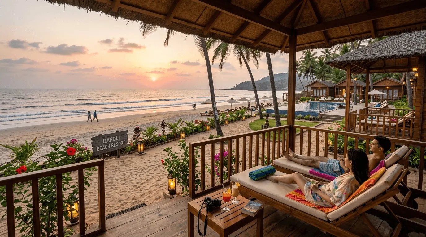 Beach resort deck at sunset