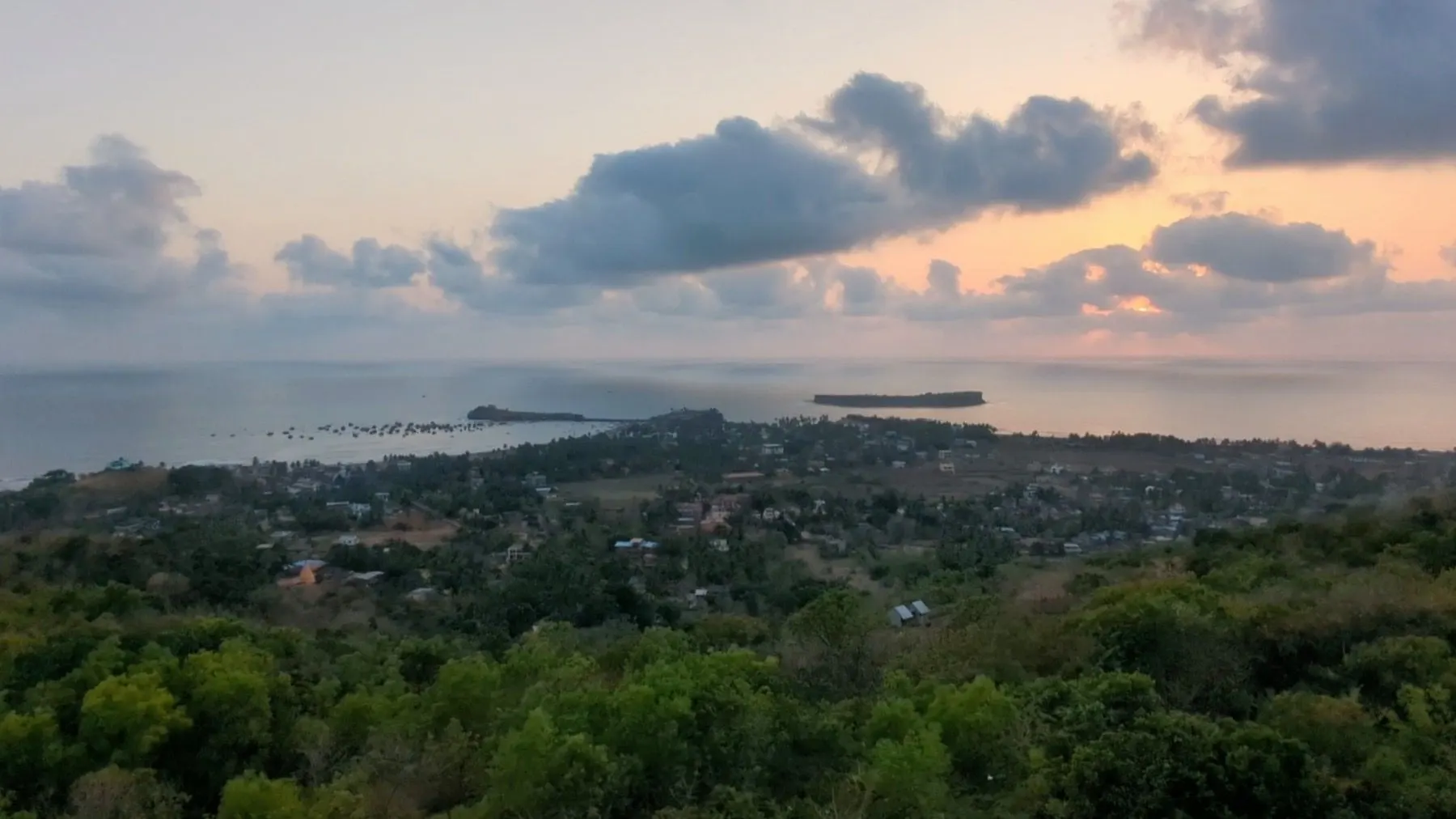 Evening view over the green Dapoli coastline and the Arabian Sea